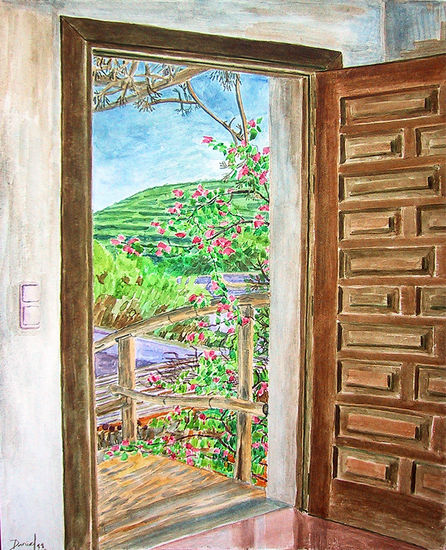 Puerta abierta Acuarela Papel Floral