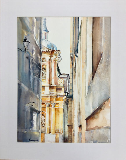 Stª Trinità dei Pellegrini, Roma, Amapola Herrera Acuarela Papel Paisaje