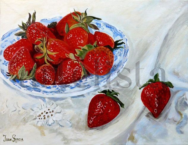 Apetitoso plato de fresones Acrylic Canvas Still Life Paintings