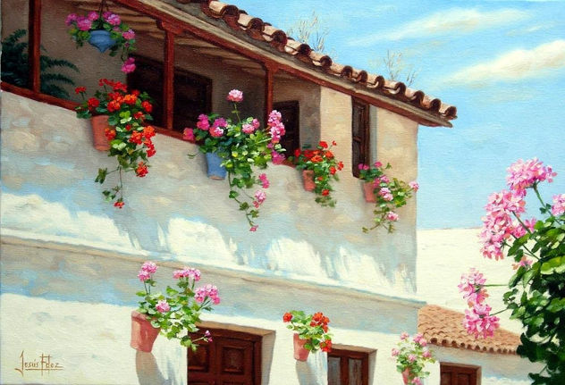 Vista de una fachada de un patio cordobés.