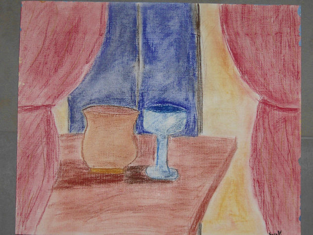 La copa en la mesa. Pastel Paper Still Life Paintings