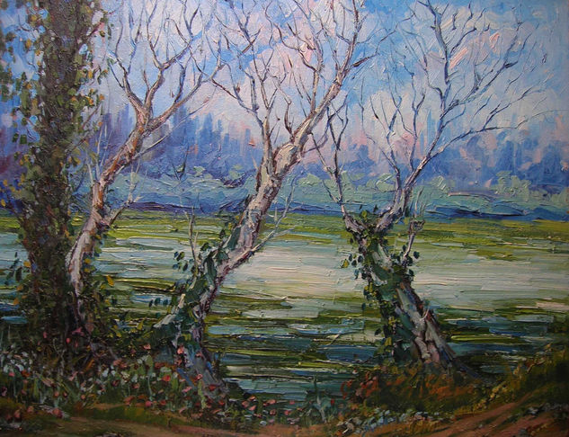 "Árboles en la ribera" - 36 Oil Canvas Landscaping