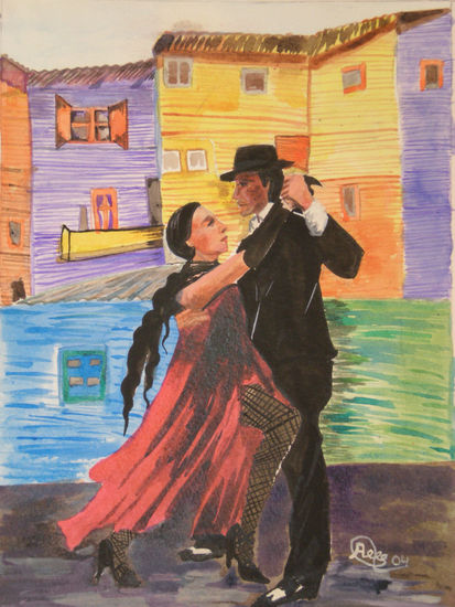 Pareja de Tango Ink Paper Figure Painting