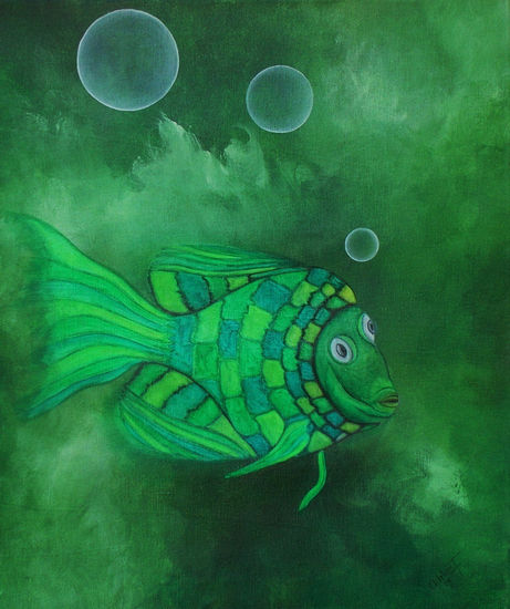 PEZ EN VERDES Oil Canvas Marine Painting