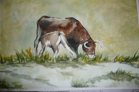 Vaca y su becerro