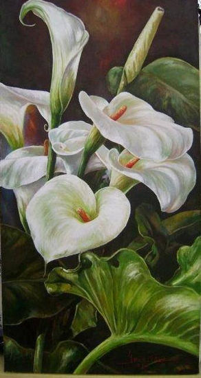 lirios blancos Oil Canvas Floral Painting