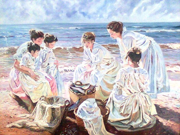 pescadoras Oil Canvas Marine Painting