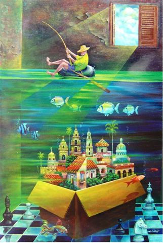 pescando solo Oil Canvas