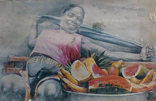 PALENQUERA VENDEDORA DE FRUTA EN CARTAGENA Pastel Cartulina Paisaje