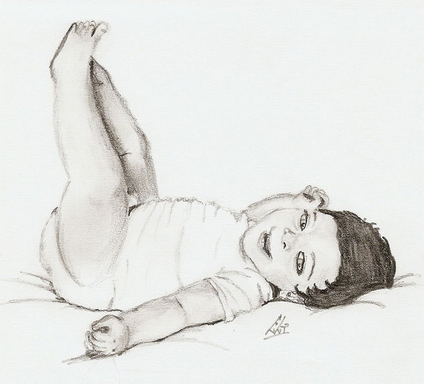 Niña en la cama de los papás Graphite