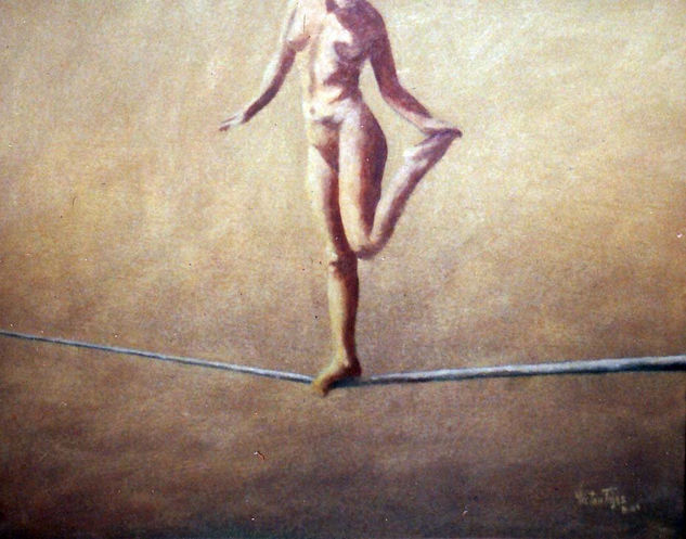 funambula Oil Panel Figure Painting