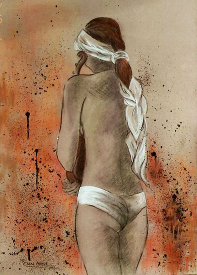 DESNUDO CON TRENZA Media Mixta Papel Desnudos