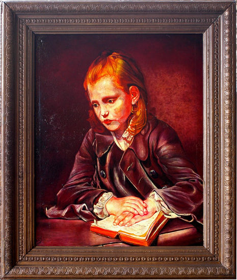 Niño con libro escolar Oil Canvas Portrait