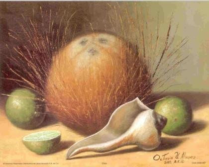 "  COCO CON LIMONES Y CARACOL  " Óleo Lienzo Paisaje