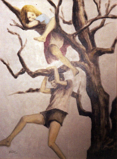 en los arboles 1 Oil Panel Figure Painting