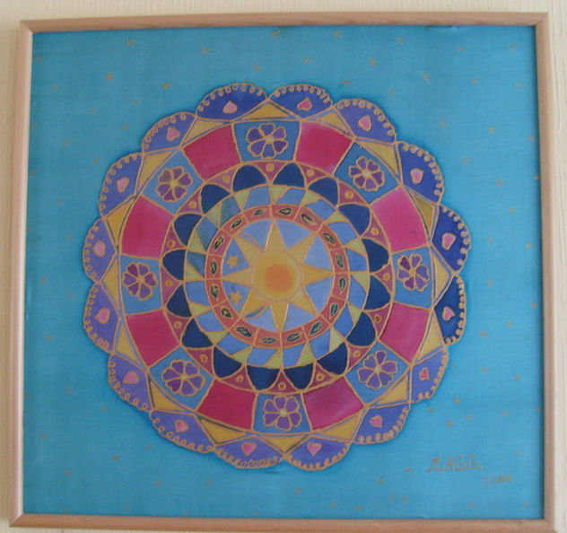 MANDALA  (Dibujo de origen Hindu )Medidas 45x45 cms , Marco mañio