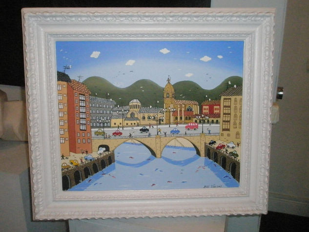 dia de pesca en el puente de san anton de bilbao Oil Canvas Landscaping