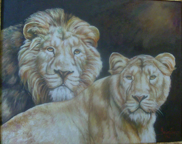 pareja de leones Óleo Lienzo Animales