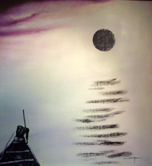 navegante de la luna negra Mixed media Canvas Marine Painting