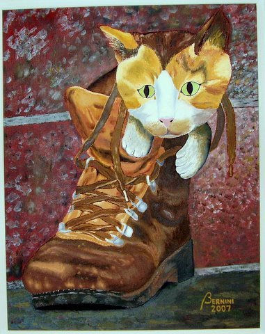 Gato con bota Oil Canvas Landscaping