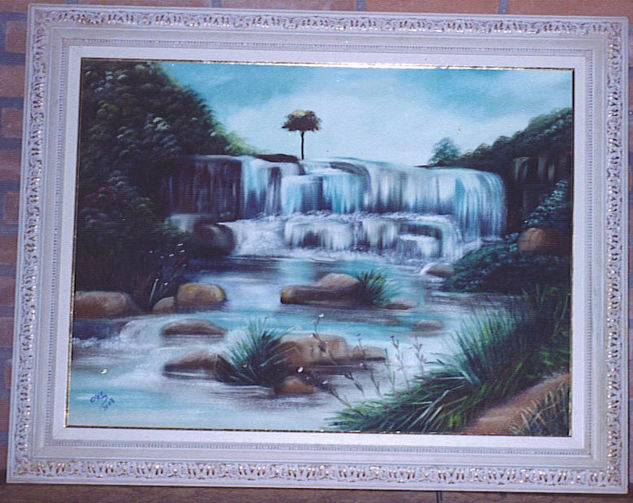 Avistando cascata Oil Canvas Landscaping