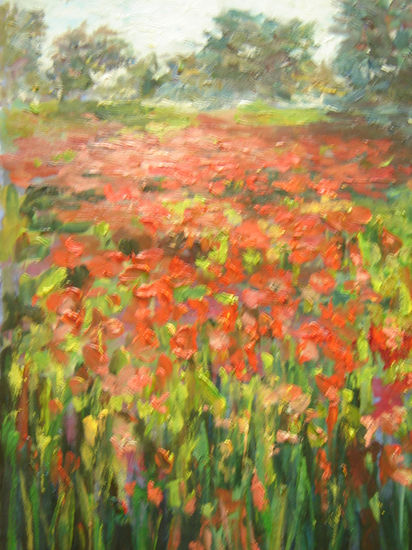 paisaje con amapolas Oil Canvas Landscaping