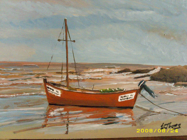 barca de pescadores playas de montevideo (URUGUAY) Oil Panel Marine Painting