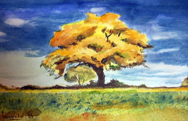 Arbol amarillo Acuarela Papel Paisaje