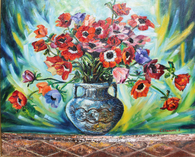 ANEMONAS Oil Canvas Floral Painting