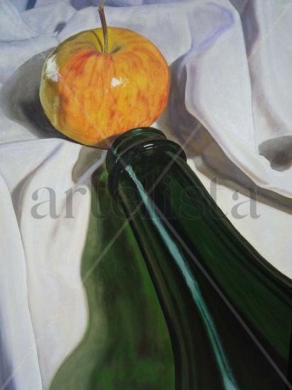 "Botella y manzana"