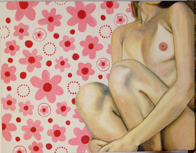 Desnudo en fondo floral Óleo Lienzo Desnudos