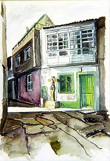 CALLE DEL CRISTO - CEDEIRA Acuarela Papel Paisaje