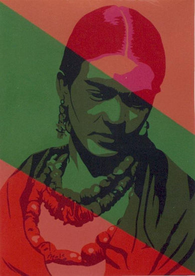 Frida lineas paralelas Acrylic Textile Portrait