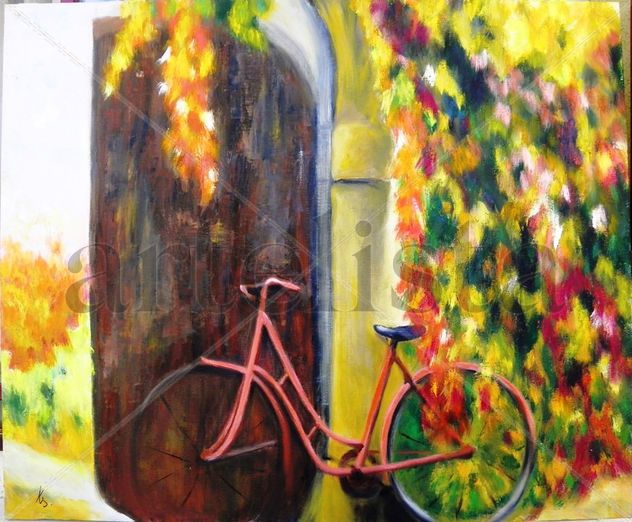 Bicicleta en la puerta....marron.