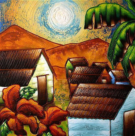 Casitas de mi Tierra Media Mixta Lienzo Paisaje