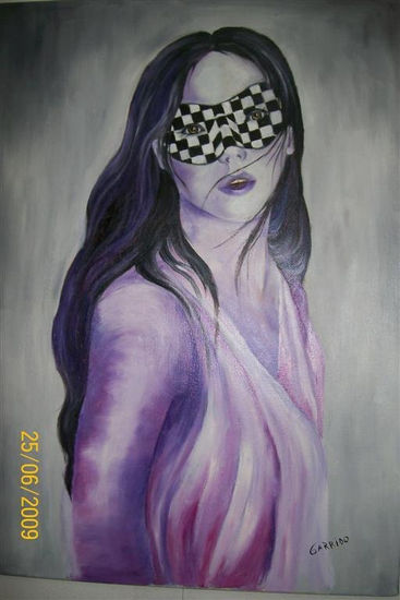 Chica con Antifaz Oil Canvas Portrait