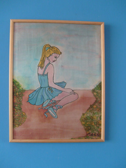 Cuadro de Bailarina pintada en seda 100% Natural  a mano Others Textile Figure Painting