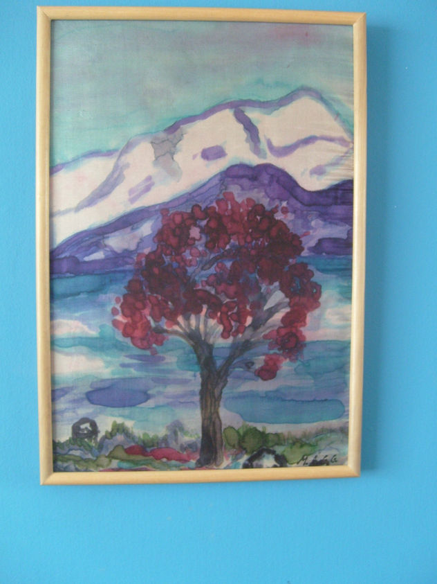 Paisaje pintado a mano en seda natural (Otoño)