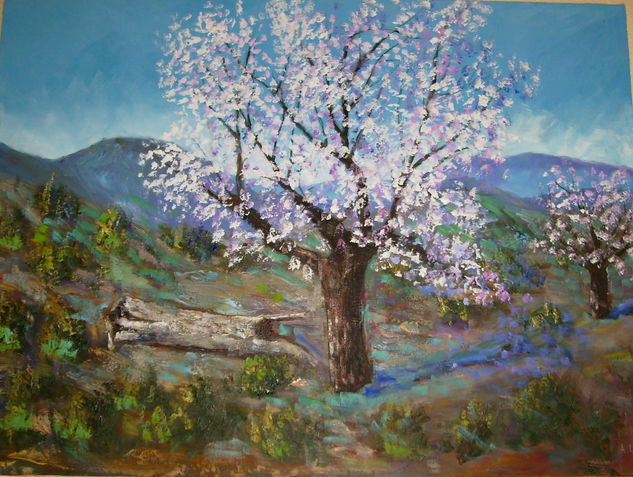 Almendro en flor Óleo Lienzo Paisaje