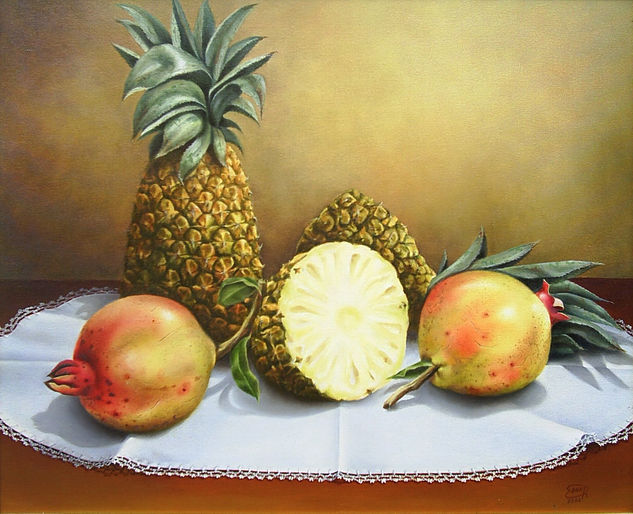 Composición con piña y granadas Oil Canvas Still Life Paintings