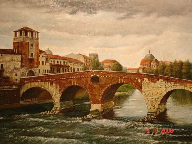 VERONA  PUENTE VIEJO Óleo Lienzo Paisaje