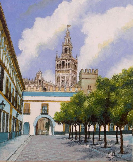 Sevilla (Patio de Banderas). Oil Canvas Landscaping