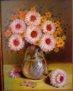 Flores sobre jarrón de cristal Oil Canvas Floral Painting