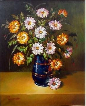 FLorero con margaritas Oil Canvas Floral Painting