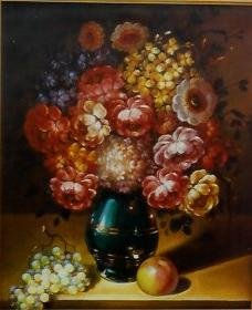 Florero con rosas y uvas Oil Canvas Floral Painting