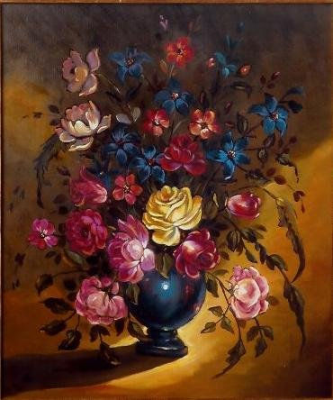 Florero con rosas Oil Canvas Floral Painting