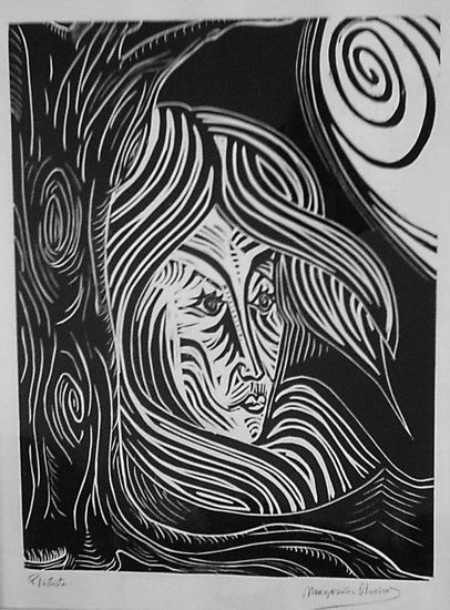 Mujer Árbol Woodcut