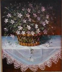 Canasta de jazmines con paño Oil Canvas Floral Painting