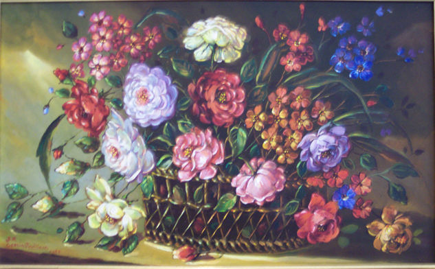 Canasta con rosas Oil Canvas Floral Painting