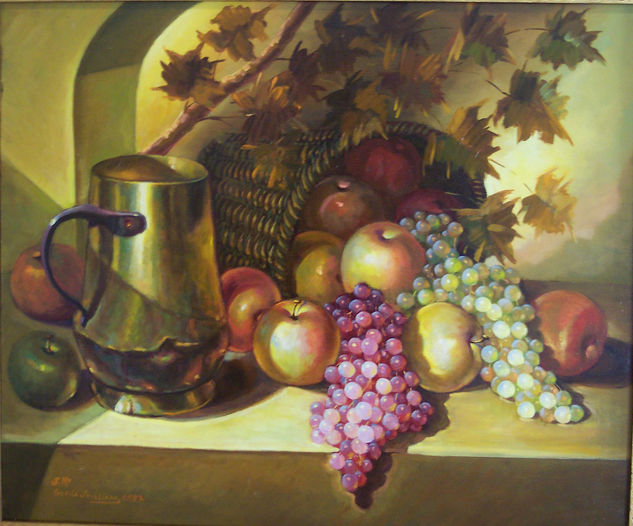 Jarrón de metal con frutas Oil Canvas Still Life Paintings